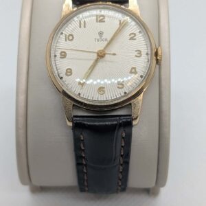 Vintage Tudor Gold-Tone Dress Watch with Textured Dial & Leather Strap
