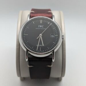 IWC Schaffhausen Automatic Dress Watch with Black Dial & Leather Strap